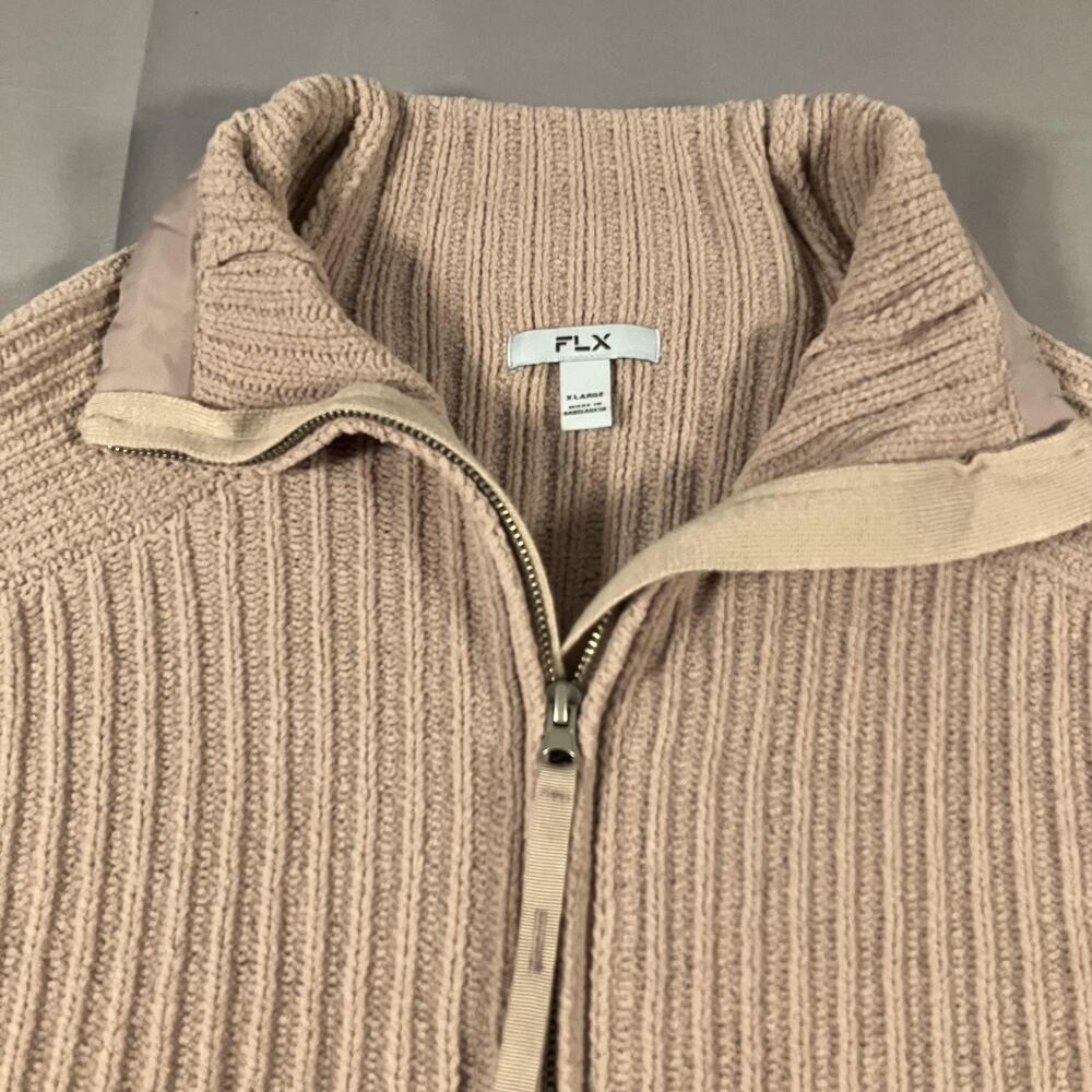FLX Sweater Jacket Womens XL Tan Full Zip Ribbed‎ Knit Polyester Drawstring - Picture 6 of 15